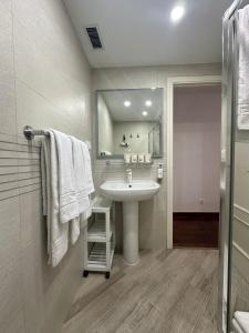 a bathroom with a sink and a mirror at Hostal San Fernando in Santander +61 photos