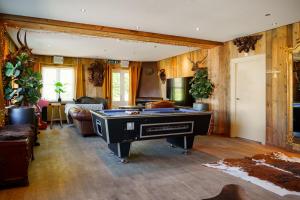 a living room with a pool table in it at Villa De Musschenberg in Beek