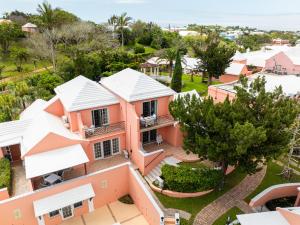 an aerial view of a house with pink at Fourways Inn in Chelston