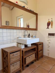 a bathroom with a sink and a mirror at Casa Kasia by HolAp SA in Contra
