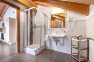 a bathroom with a shower and a sink at ALPENAPART Ladis - Premium Family Apartments in Ladis +114 photos