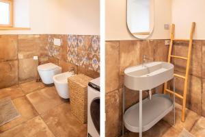two pictures of a bathroom with a sink and a toilet at Chalet Ca' la Fratela in Malcesine