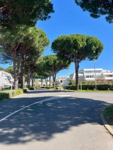a street with trees on the side of a road at Cosy Sunnyland, accès direct plage et parking privatif in La Grande Motte