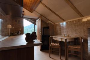 a kitchen with a statue of a dog sitting on a counter at Casa dello Scoiattolo in Bieno