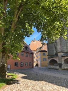 a cobblestone street in a town with buildings at Romantisches Dinkelsbühler Altstadthäuschen inklusive Badewanne in Dinkelsbühl