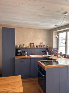 a kitchen with a sink and a counter top at Romantisches Dinkelsbühler Altstadthäuschen inklusive Badewanne in Dinkelsbühl