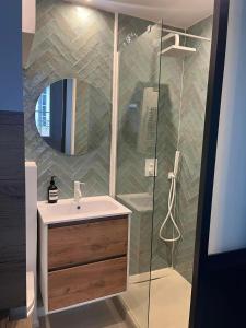 a bathroom with a sink and a shower at Cocon Hypercentre Aix-en-Provence in Aix-en-Provence