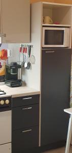 a kitchen with a black refrigerator and a microwave at Berci Villa in Balatonboglár +19 photos