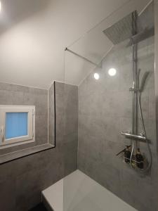 a shower with a glass door in a bathroom at La Terrasse de Mâlain in Mâlain +7 photos
