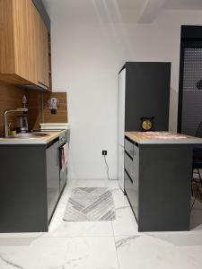 a kitchen with a sink and a refrigerator at becici residance with pool & sauna in Budva