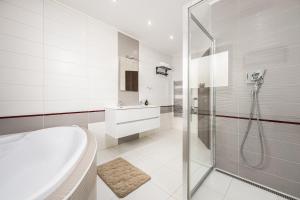 a bathroom with a tub and a sink and a shower at Dům Pavlov in Pavlov +22 photos