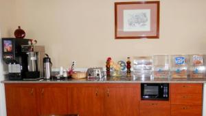 a kitchen with a counter top with a microwave at Magnuson Hotel Fowlerville in Fowlerville
