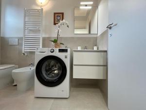 a washing machine in a bathroom next to a toilet at Grazioso Bilocale della Rosa a Cadorago in Fino Mornasco