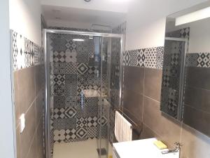 a bathroom with a shower and a sink at Chambre de charme Andria jacuzzi in Patrimonio
