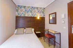 a small room with a bed and a desk at Hostal Sol in Toledo +33 photos