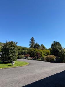 a winding road with flowers and trees in the background at Simple Stay Foxford in Foxford