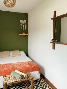 a bedroom with a bed and a green wall at Onda Verde Hostel in San Salvador de Jujuy