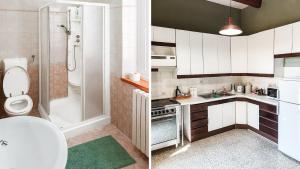 two pictures of a bathroom with a toilet and a shower at I Segreti del Borgo - Cosmopolitan in Ostra