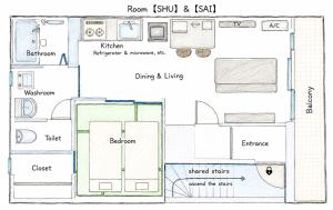 a drawing of a floor plan of a house at Vieuno Hida Takayama 5-Min Walk to Station, Cozy Local Stay in Takayama +56 photos