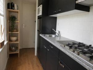a kitchen with a sink and a stove top oven at Vechtdal Chalet de Berk in Rheezerveen