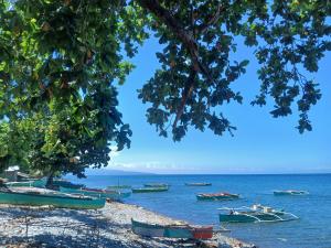 a group of boats sitting on the water at Sunset View Guest House in Camiguin
