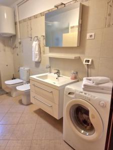 a bathroom with a washing machine and a sink at Apartment Učka Home in Tuliševica +23 photos