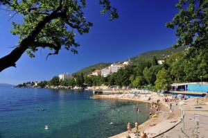 a group of people on a beach in the water at Apartment Učka Home in Tuliševica