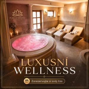 a poster of a wellness room with a hot tub at Panorama Lodge in Pec pod Sněžkou
