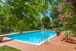 einen Pool in einem Garten mit Bäumen in der Unterkunft Villa Castelletto in Sinalunga