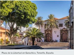 a large white building with palm trees in front of it at Fajana de Trevejo in Garachico