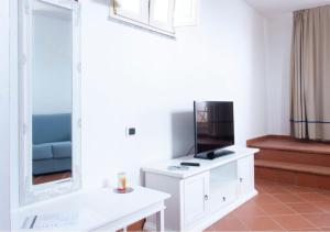 a living room with a tv and a mirror at Appartamenti Capo d'Arco in Capo D'Arco