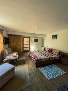 a bedroom with a bed and a chair and a couch at Gound Floor Studio Appartment in Kulu