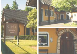 a collage of pictures of a house and a sign at Stefflhof in Gabersdorf