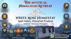 a sign for the official hinduayanayan retreat white roost homesteadery at White rose homestay in Kaza
