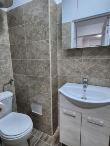 a bathroom with a toilet and a sink at Sejur la mare in Mangalia
