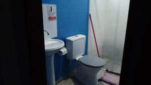 a bathroom with a toilet and a sink at Tahoma Chalé Rustico Lila Prumirim in Ubatuba +11 photos