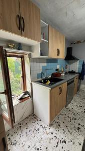 a small kitchen with a sink and a window at Guesthouse Story in Lagodekhi in Lagodekhi