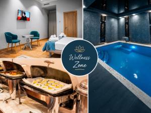 a hotel room with a wellness zone and a pool at The Wood Hotel & Spa near Magic City in Tashkent