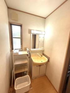 a small bathroom with a sink and a mirror at 小さなペンション Branchee in Kushimoto