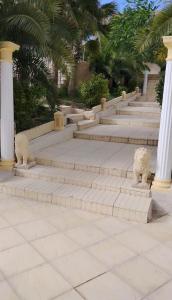 a set of stairs with statues on them at Villa avec piscine in Korba