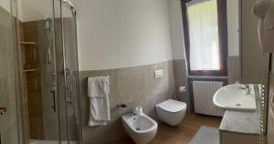 a bathroom with a shower and a toilet and a sink at Ca Vecia in Gargnano +28 photos
