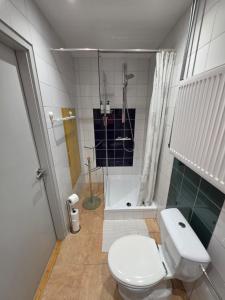 a bathroom with a toilet and a shower and a tub at Hillside Home in Magyarhertelend +16 photos