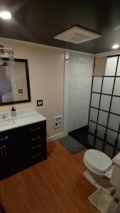 a bathroom with a toilet and a sink and a mirror at The Greenfield Inn in Greenfield +33 photos