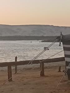 a person holding onto a fence on the beach at safari book in Bawati