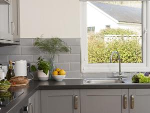 a kitchen counter with a sink and a window at Little Dunley Cottages - Willow in Bovey Tracey