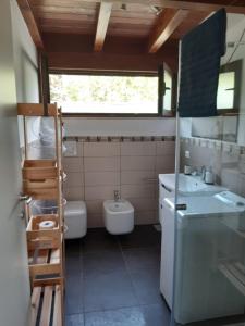 a bathroom with a sink and a toilet at Una piccola casa al mare in San Domino +9 photos