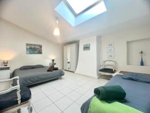 a attic bedroom with two beds and a skylight at Le Moun Mazet gîte rural 3 étoiles, CLIM, Nature, 6 personnes in Miramas +46 photos