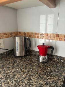 a coffee pot and kettle on a counter in a kitchen at La Nala in Villaviciosa