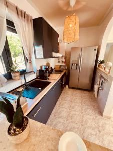 a kitchen with a stainless steel refrigerator and a sink at Casa Milano Krk in Njivice