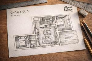 a drawing of a floor plan of a room at CHEZ NOUS - Balcony & Mountain View in Fügen